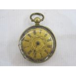 Late 19th/early 20th century Victorian open faced pocket watch with engraved dial in gilt metal case