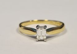 18ct yellow gold and diamond solitaire ring set with an emerald-cut diamond (estimated diamond