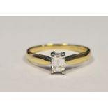 18ct yellow gold and diamond solitaire ring set with an emerald-cut diamond (estimated diamond