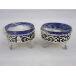 Pair of George III silver oval salts by David & Robert Hennell, London 1766, of oval form with