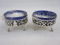 Pair of George III silver oval salts by David & Robert Hennell, London 1766, of oval form with