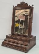 19th century mahogany swing toilet mirror, the rectangular plate surmounted by carved and shaped