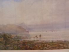K Sydney (19th century school) Watercolour  Figures on beach foraging with vessels in distance,