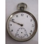 Open faced pocket watch with enamel dial with subsidiary seconds dial (missing hands and damage to