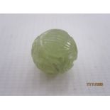 Chinese carved and pierced pale celadon jade bead, 1.5cm diameter