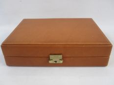 Leather watch box by Underwood of London, the fitted interior for ten watches and in green card