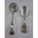 William IV silver caddy spoon with scallop decoration to handle, London 1830, maker's mark worn, 0.