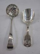 William IV silver caddy spoon with scallop decoration to handle, London 1830, maker's mark worn, 0.