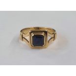 Antique 18ct gold and sapphire ring set square-cut sapphire, ring size P approx. Condition