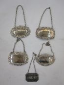 Five assorted 20th century silver decanter labels, 'Brandy', 'Gin', 'Sherry', 'Vodka' and '