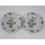 Pair of Delft plates, floral decorated, 22.5cm diameter (2)