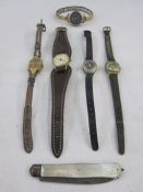 Lady's Lucerne strap watch on leather strap, four other ladies strap watches including a Roamer