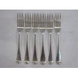 Set of six George III silver table forks with rattail pattern, London 1814, maker Josiah & George