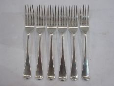 Set of six George III silver table forks with rattail pattern, London 1814, maker Josiah & George