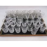 Five Waterford cut glass  pedestal tumblers, collection of cut wines, tumblers and pressed mugs