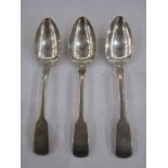 Set of three Victorian silver serving spoons, Old English Pattern, engraved to handle 'EHC',