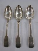 Set of three Victorian silver serving spoons, Old English Pattern, engraved to handle 'EHC',