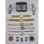 Gentleman's 9ct gold Omega automatic De Ville strap watch of square form with baton markers and on