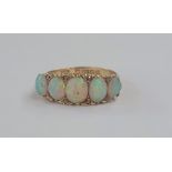 18ct gold and five-stone opal ring, oval graduating stones, the central stone 7mm x 5mm approx,