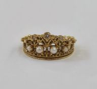 18ct gold, diamond and pearl 'Princess Diana' tiara ring by Stuart Devlin from Franklin Mint, with