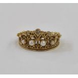 18ct gold, diamond and pearl 'Princess Diana' tiara ring by Stuart Devlin from Franklin Mint, with