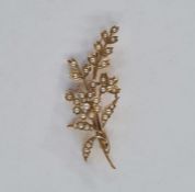 15ct gold and pearl spray brooch, floral spray pattern  Condition Report5.5 cms in length, .23