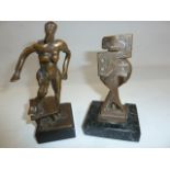 After Abbott Pattison (1916-1999) bronze figure of female form and one further of abstract form,