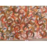 20th century school  Acrylic on canvas board  Abstract crescent and triangles in red, green,