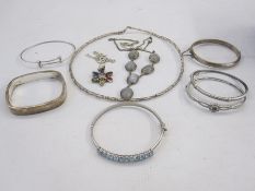 Large quantity of silver stone set dress rings, pendants and other items