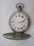 800 standard silver full hunter pocket watch the enamel dial inscribed Chronometre PWC, with roman