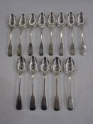 13 Victorian fiddle pattern silver teaspoons by Elizabeth Eaton, London 1845, some crested, 10toz