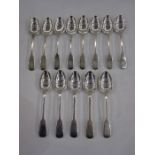 13 Victorian fiddle pattern silver teaspoons by Elizabeth Eaton, London 1845, some crested, 10toz