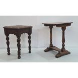 Early 20th century side table, the square top with carved decoration, moulded edge, on turned