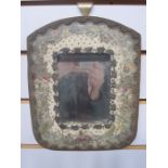 Pair of antique embroidered framed mirrors, with metal thread, sequinned and floral borders, 21.