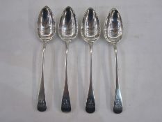 Set of four 18th century silver tablespoons with crown monogram and initial 'L', marks rubbed, 21.