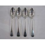 Set of four 18th century silver tablespoons with crown monogram and initial 'L', marks rubbed, 21.