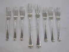 Set of six George III silver table forks, rattail handles, London, date marks for 1807(4), 1814(1)