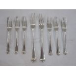 Set of six George III silver table forks, rattail handles, London, date marks for 1807(4), 1814(1)