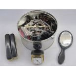 Quantity costume jewellery, ebonised dressing table items and similar (1 tin)