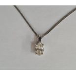 9ct gold fine gold chain with white metal and white stone pendant, possibly cubic zirconia