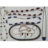 Silver and semi-precious stone necklaces, cultured pearl necklace, etc (1 box)