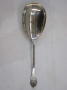 Dutch silver serving spoon with reeded handle, marked VK and dated 1915(?), 3.2oz total