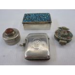 Edwardian silver vesta case, an Eastern silver-coloured metal pendant set with turquoise and