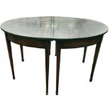 19th century mahogany oval dining table in two halves, on square section tapering supports to