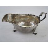 1930s silver sauceboat, scalloped edge, splayed feet, Birmingham 1931, makers Adie Brothers Ltd,