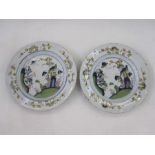 Pair of English delft plates, Liverpool circa 1760, decorated with exotic birds in floral landscape,