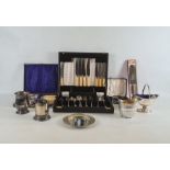 Quantity of plated cased flatware sets to include teaspoons, milk jug, tankard, spoons, etc