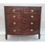 19th century bowfronted mahogany chest of two short and three long graduated drawers, with brass