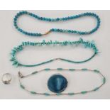 Turquoise necklace, other turquoise necklaces and a turquoise set ring (1 box)