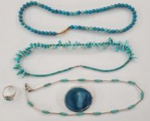 Turquoise necklace, other turquoise necklaces and a turquoise set ring (1 box)
